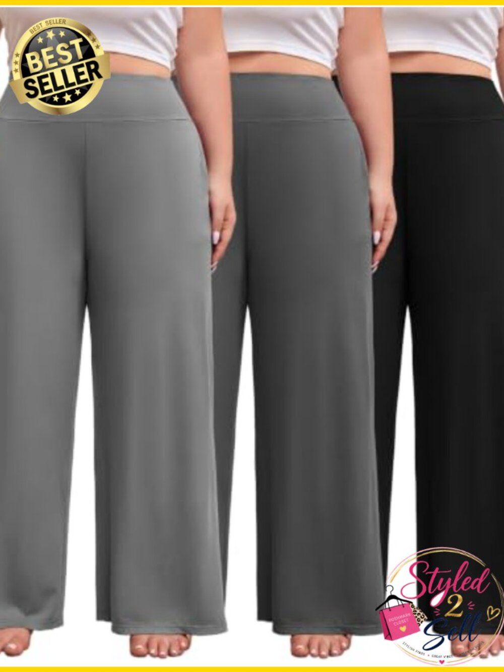 Plus Size Wide Leg Lounge Pajama Pants High Waisted with Pockets 3 Pack